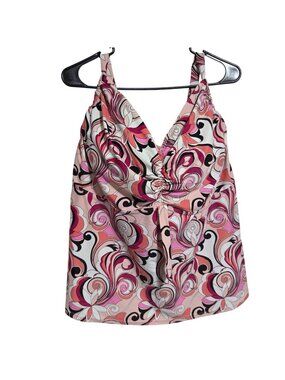 Swimsuits For All Tankini Top Plus Size 22 F/G Pink Swirl Padded Underwire Swim